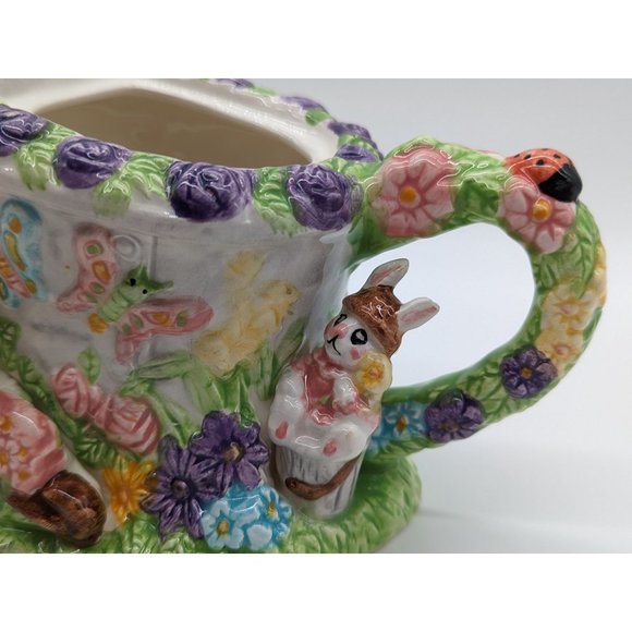 Spring Easter Watering Pot Ceramic Bunny Bunnies Garden Eggs Flowers - Picture 7 of 11